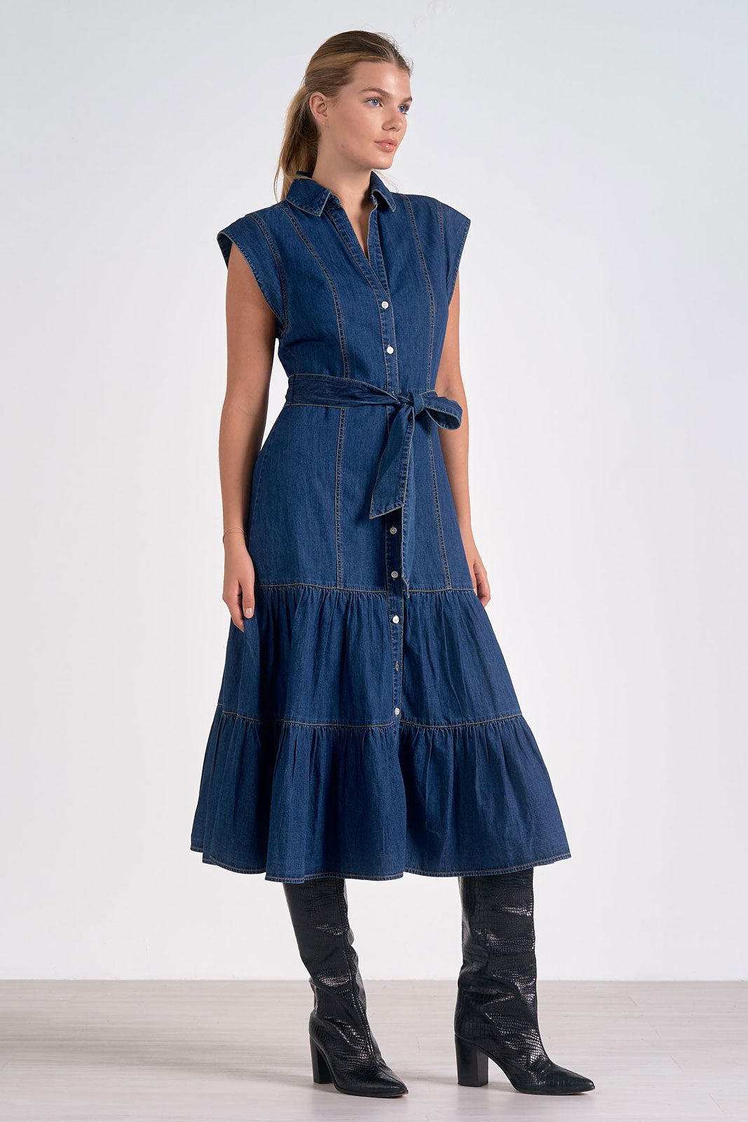 Elan Midnight Breeze Denim Midi Dress